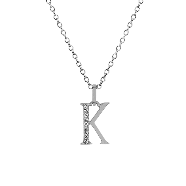 Natural Diamond Letter K Pendant in 14k White Gold (18 in)
