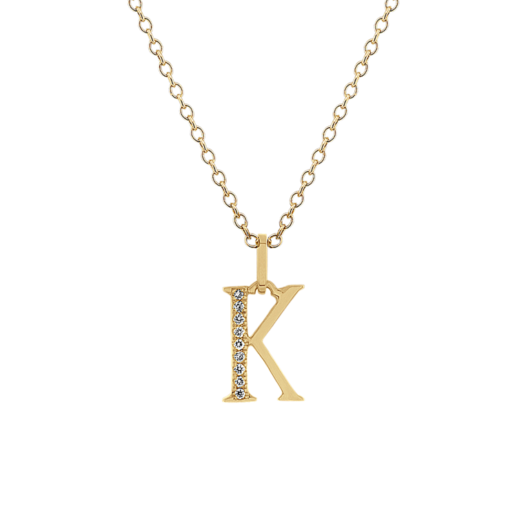 Diamond Letter K Pendant in 14k Yellow Gold (18 in)