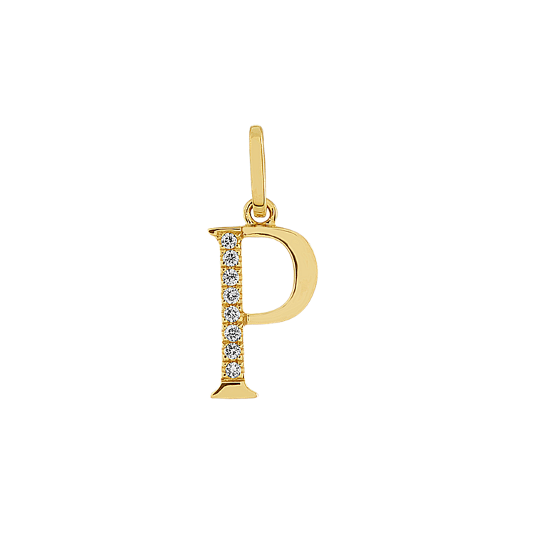 Natural Diamond Letter P Charm in 14k Yellow Gold