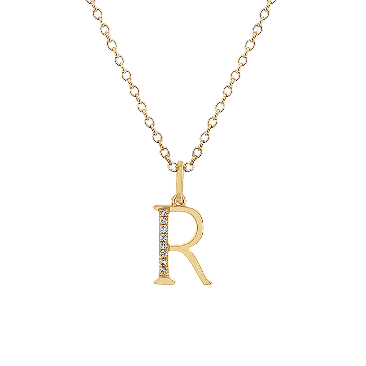 Natural Diamond Letter R Pendant in 14k Yellow Gold (18 in)