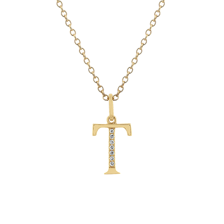 Natural Diamond Letter T Pendant in 14k Yellow Gold (18 in)
