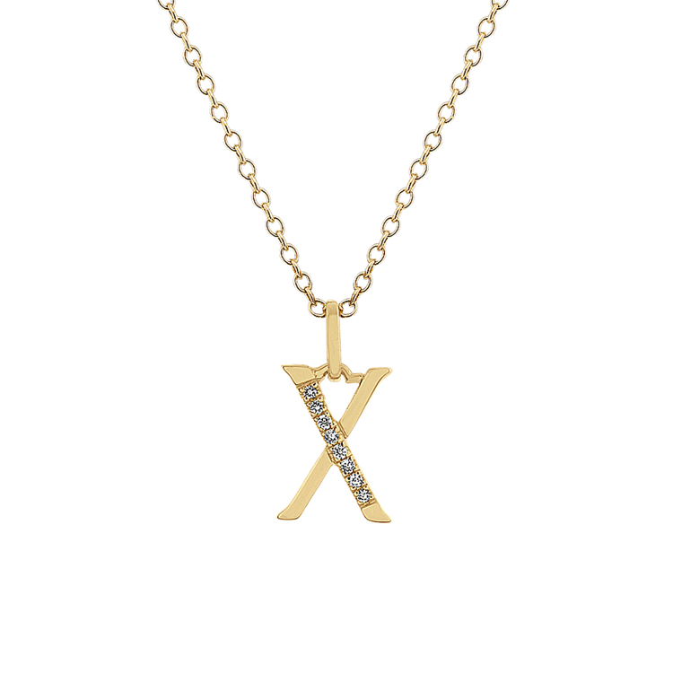 Natural Diamond Letter X Pendant in 14k Yellow Gold (18 in)