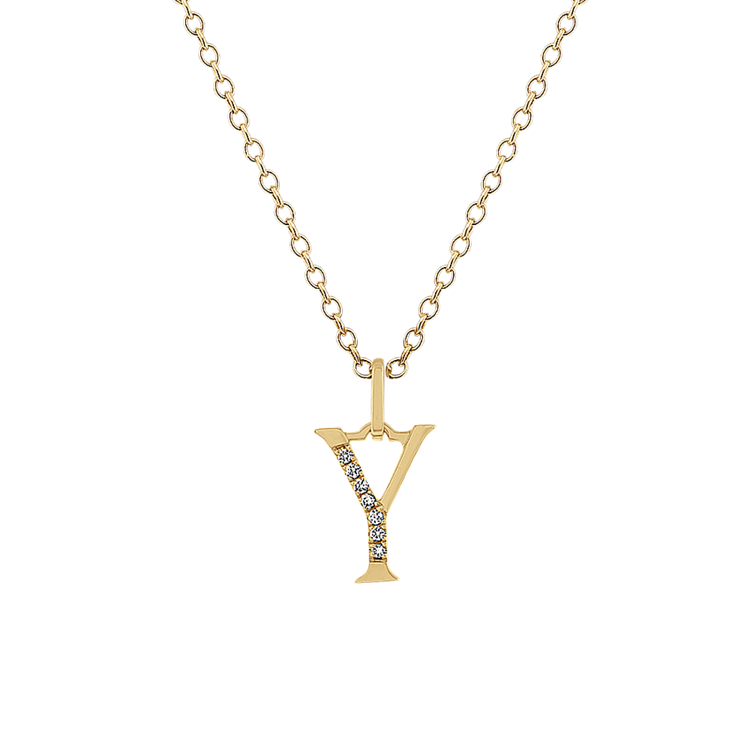 Natural Diamond Letter Y Pendant in 14k Yellow Gold (18 in)