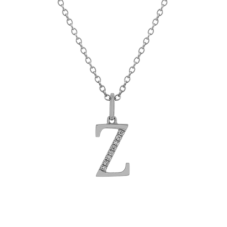 Natural Diamond Letter Z Pendant in 14k White Gold (18 in)