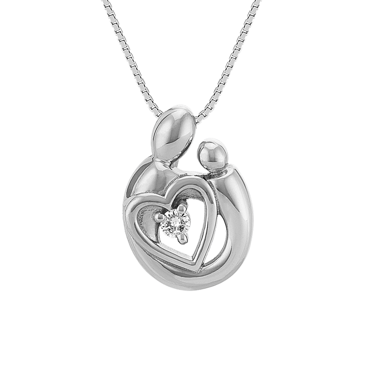 Natural Diamond Mother & Child Heart Pendant in Sterling Silver (18 in)