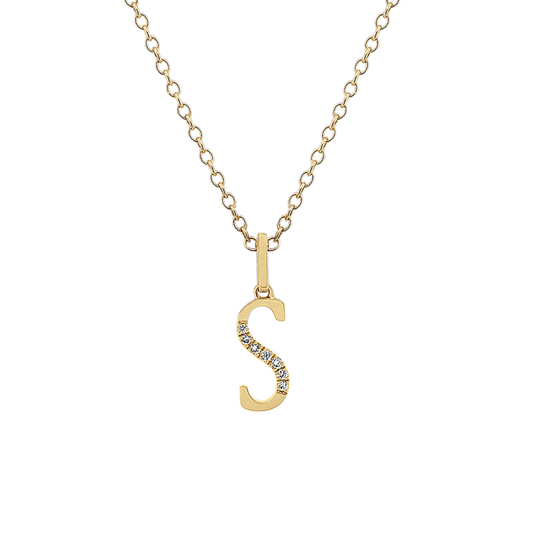 Natural Diamond S Pendant in 14k Yellow Gold (18 in)