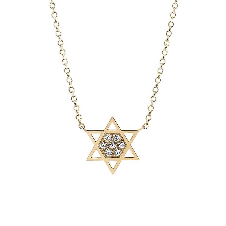 Natural Diamond Star of David Necklace in 14k Yellow Gold (18 in)