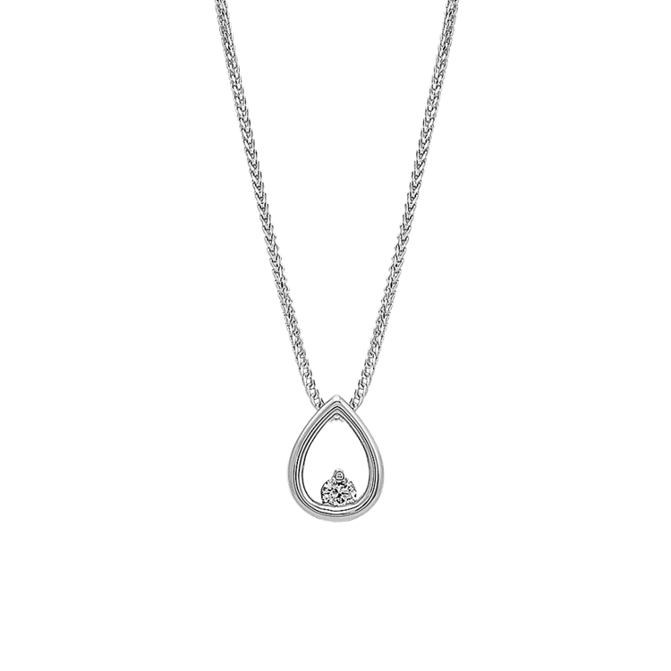 Natural Diamond Teardrop Pendant in Sterling Silver (22 in)
