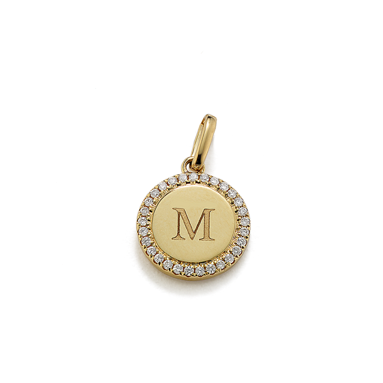 Engravable Natural Diamond Disk Charm in 14k Yellow Gold