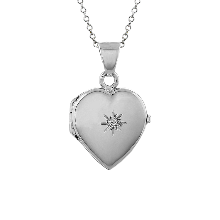 Engraveable Round Natural Diamond Heart Locket (20 in)