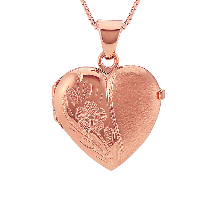 Engraved Heart Locket in 14k Rose Gold (18 in)