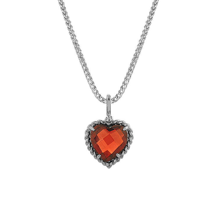 Evie Natural Garnet and Natural Diamond Heart Pendant in Sterling Silver (22 in)