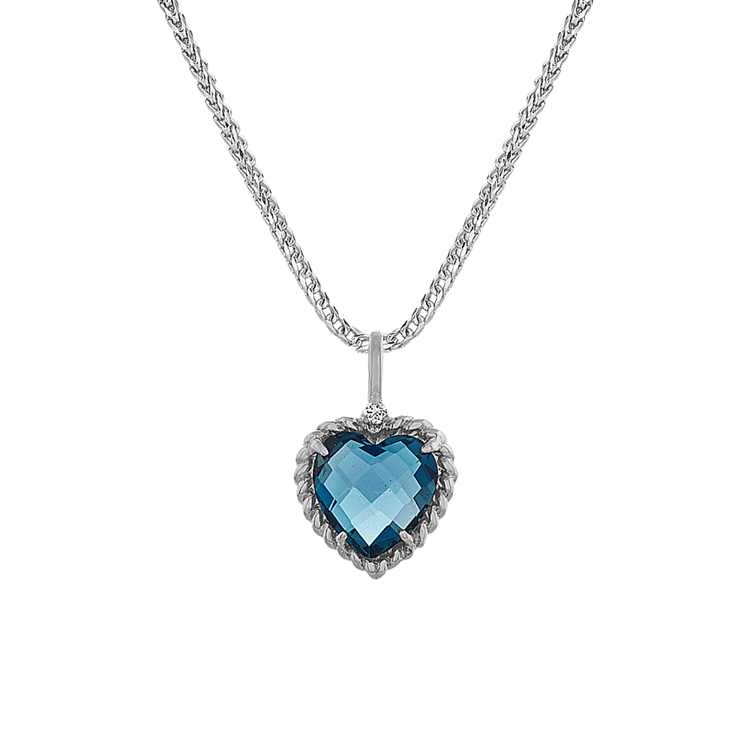 Evie Natural London Blue Topaz and Natural Diamond Heart Pendant in Sterling Silver (22 in)