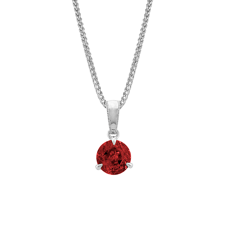 Gwen Natural Garnet Solitaire Pendant in Sterling Silver (22 in)