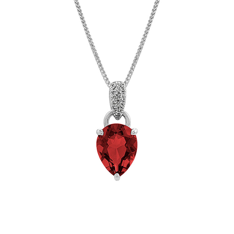 Dublin Natural Garnet and White Natural Sapphire Dangle Pendant in Sterling Silver (22 in)