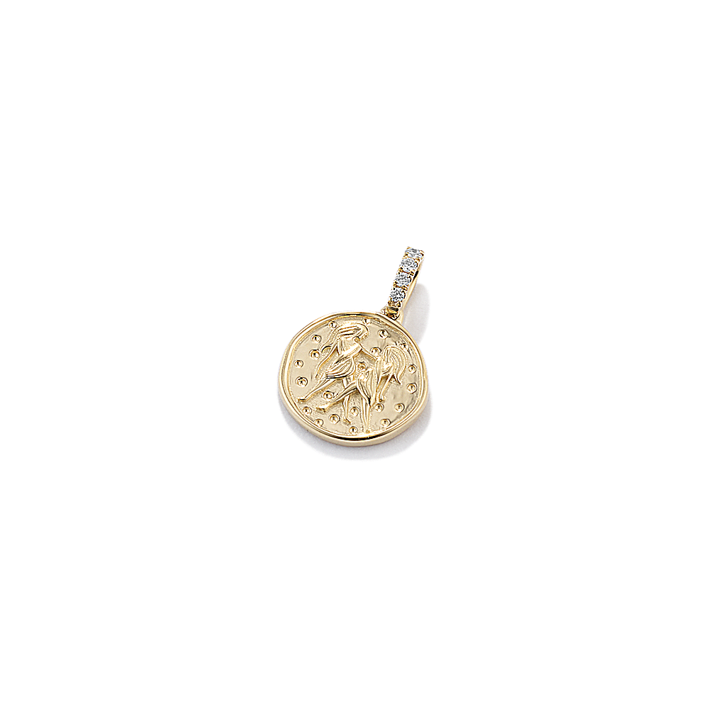 Gemini Zodiac Charm with Natural Diamond Accent in 14k Yellow Gold