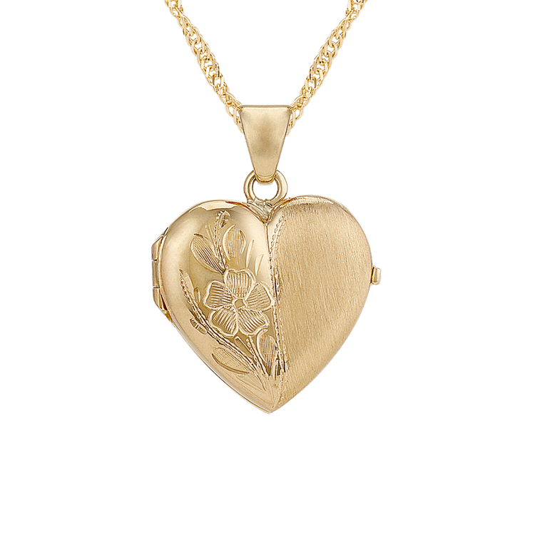 Heart Locket with Floral Detailing in 14k Yellow Gold (18 in)