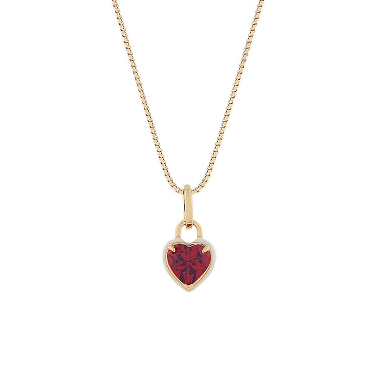 Heart-Shaped Natural Garnet Pendant in 14k Yellow Gold (18 in)