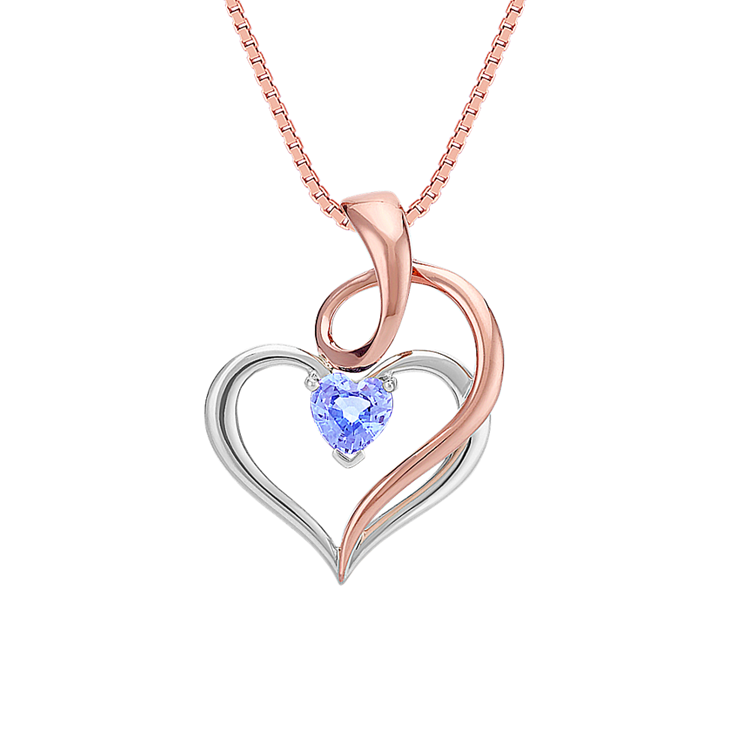 Heart Shaped Ice Blue Natural Sapphire Swirl and Heart Pendant (18 in)