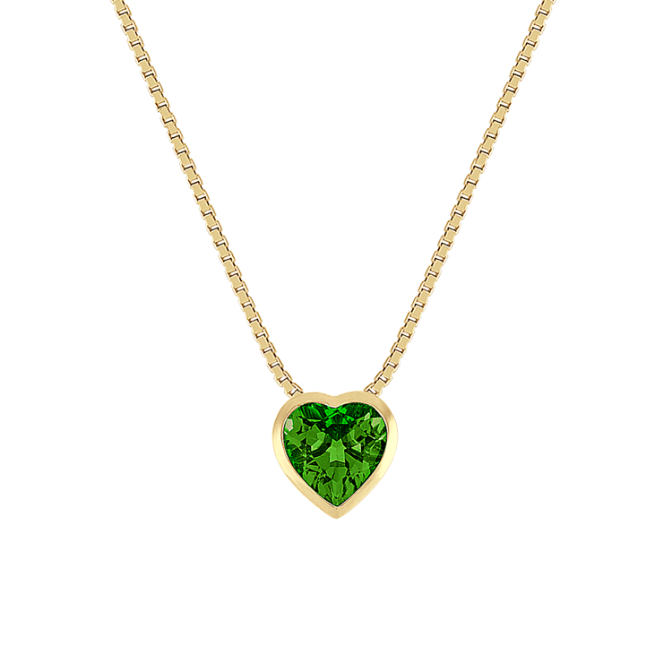 Heart-Shaped Natural Chrome Diopside Pendant in 14k Yellow Gold (18 in)