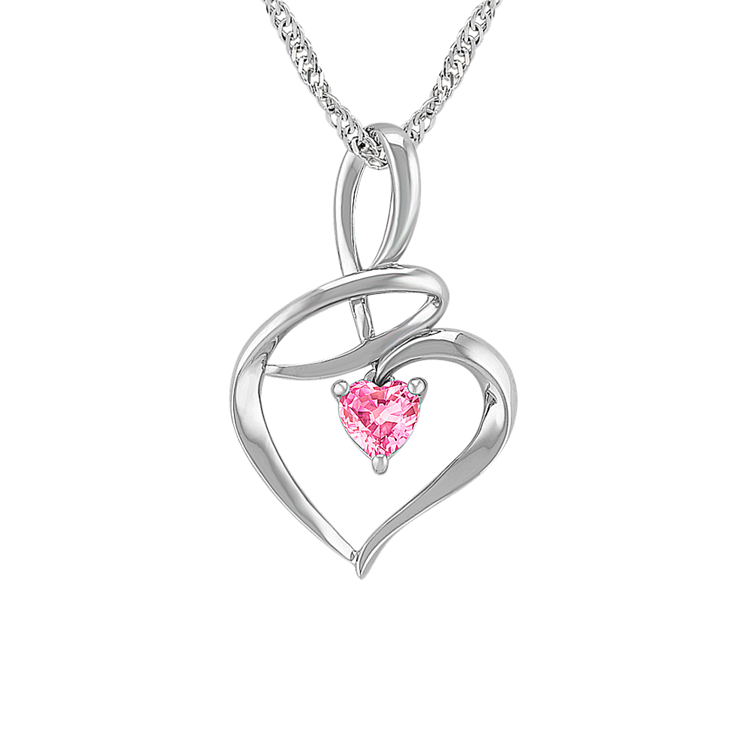 Heart Shaped Pink Natural Sapphire and Sterling Silver Heart Pendant (18 in)