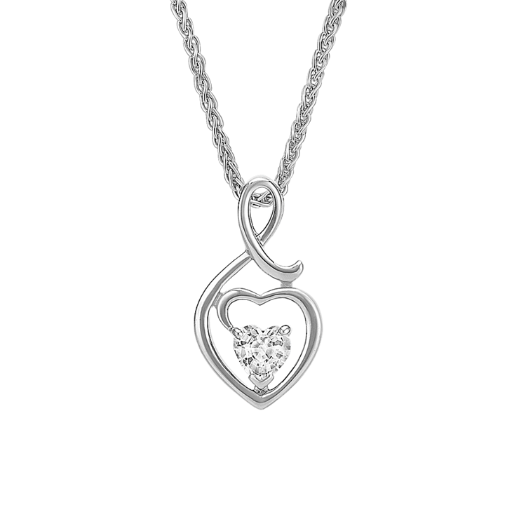 Heart Shaped White Natural Sapphire and Sterling Silver Heart Pendant (18 in)