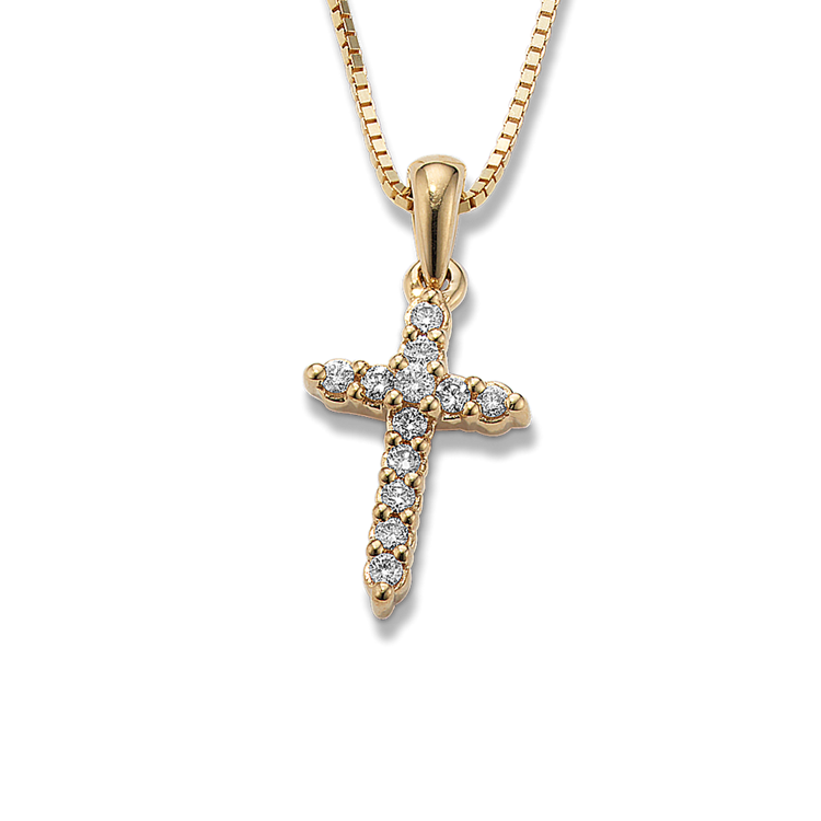 Helene Natural Diamond Cross Pendant in 14K Yellow Gold (18 in)