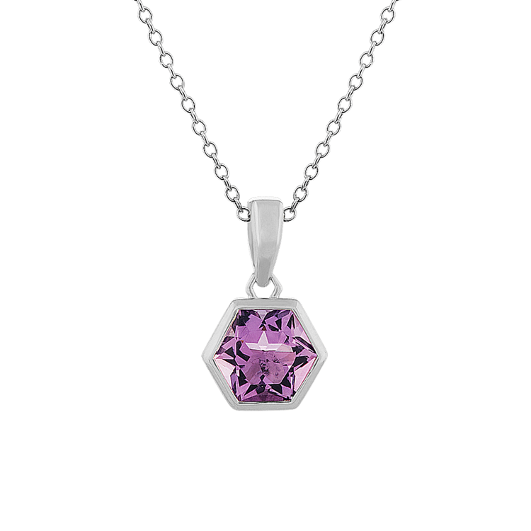 Hexagon Natural Amethyst Pendant in Sterling Silver (18 in)