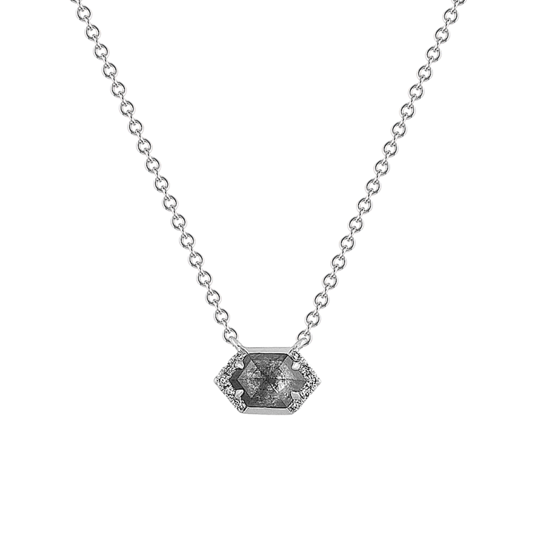 Hexagon Pepper Natural Diamond Necklace in 14K White Gold (18 in)