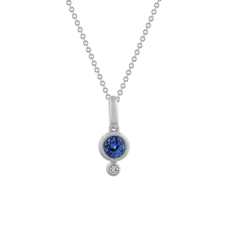 Ice Blue Natural Sapphire and Natural Diamond Pendant (20 in)