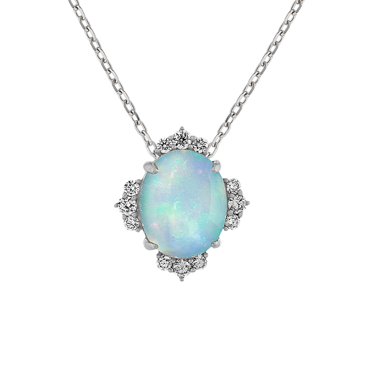 Juliet Natural Opal and Natural Diamond Pendant in 14K White Gold (18 in)
