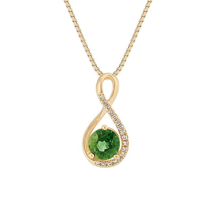 Kelly Green Natural Sapphire and Natural Diamond Swirl Pendant in 14K Yellow Gold (18 in)