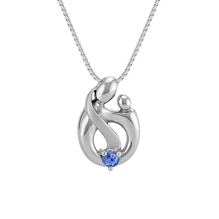 Kentucky Blue Natural Sapphire Mother & Child Pendant in Sterling Silver (18 in)