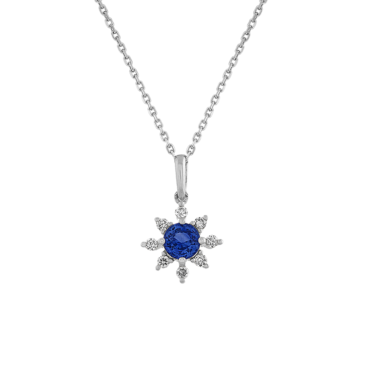 Melba Kentucky Blue Natural Sapphire and Natural Diamond Star Pendant in 14K White Gold (18 in)