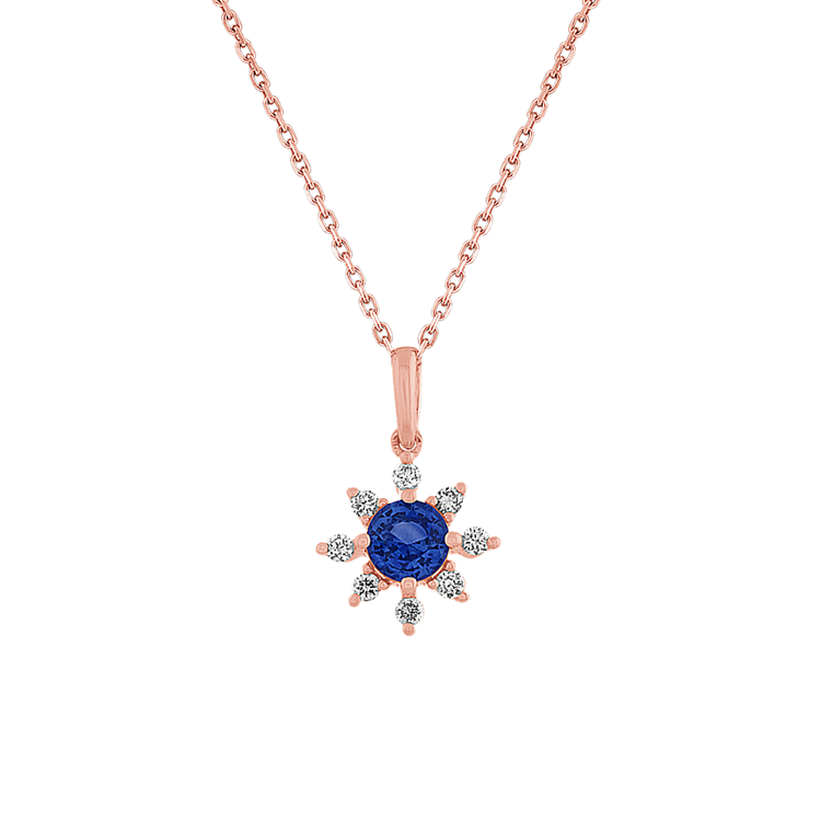 Melba Kentucky Blue Natural Sapphire and Natural Diamond Star Pendant in 14K Rose Gold (18 in)
