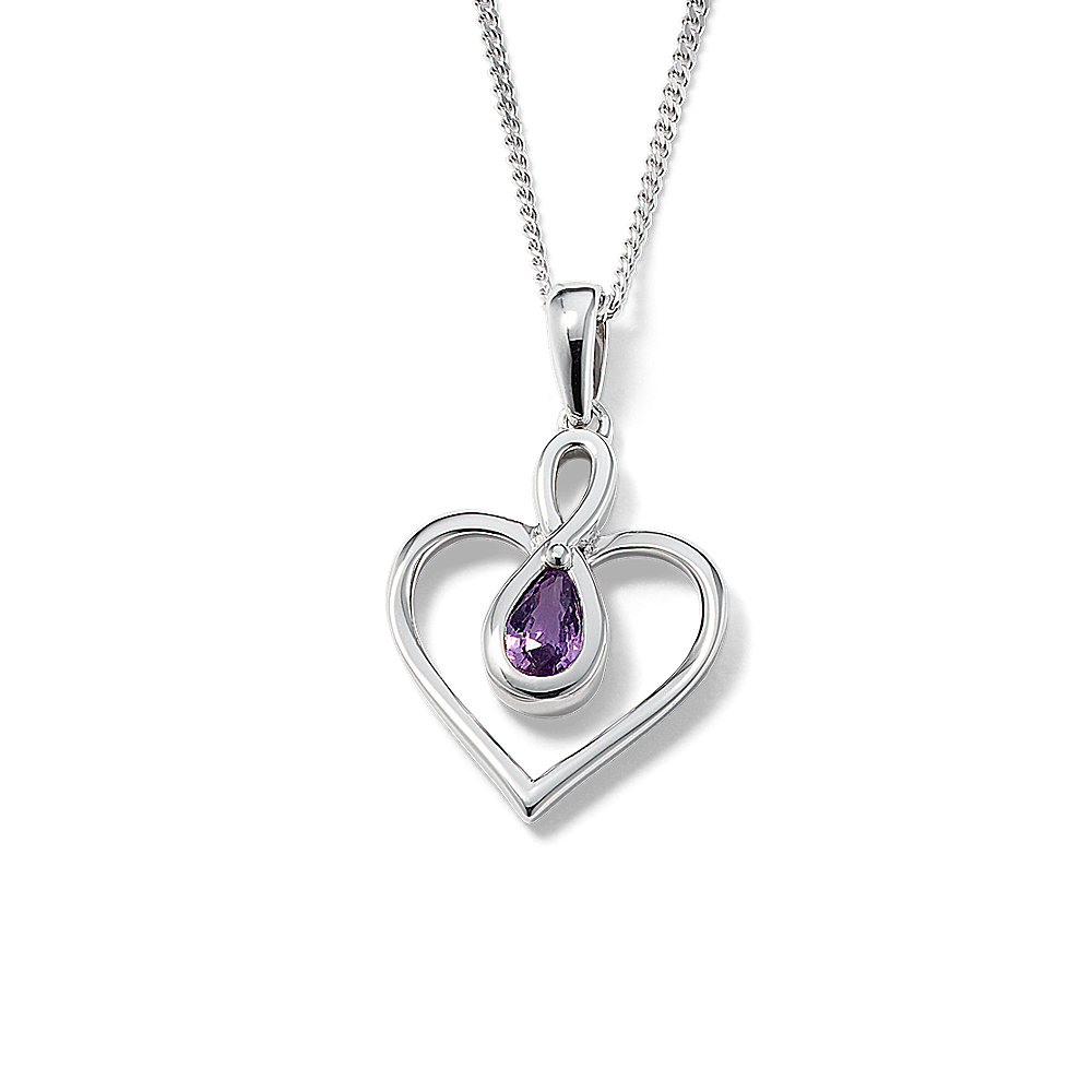 Casey Lavender Sapphire Infinity Heart Pendant in Sterling Silver (22 in)