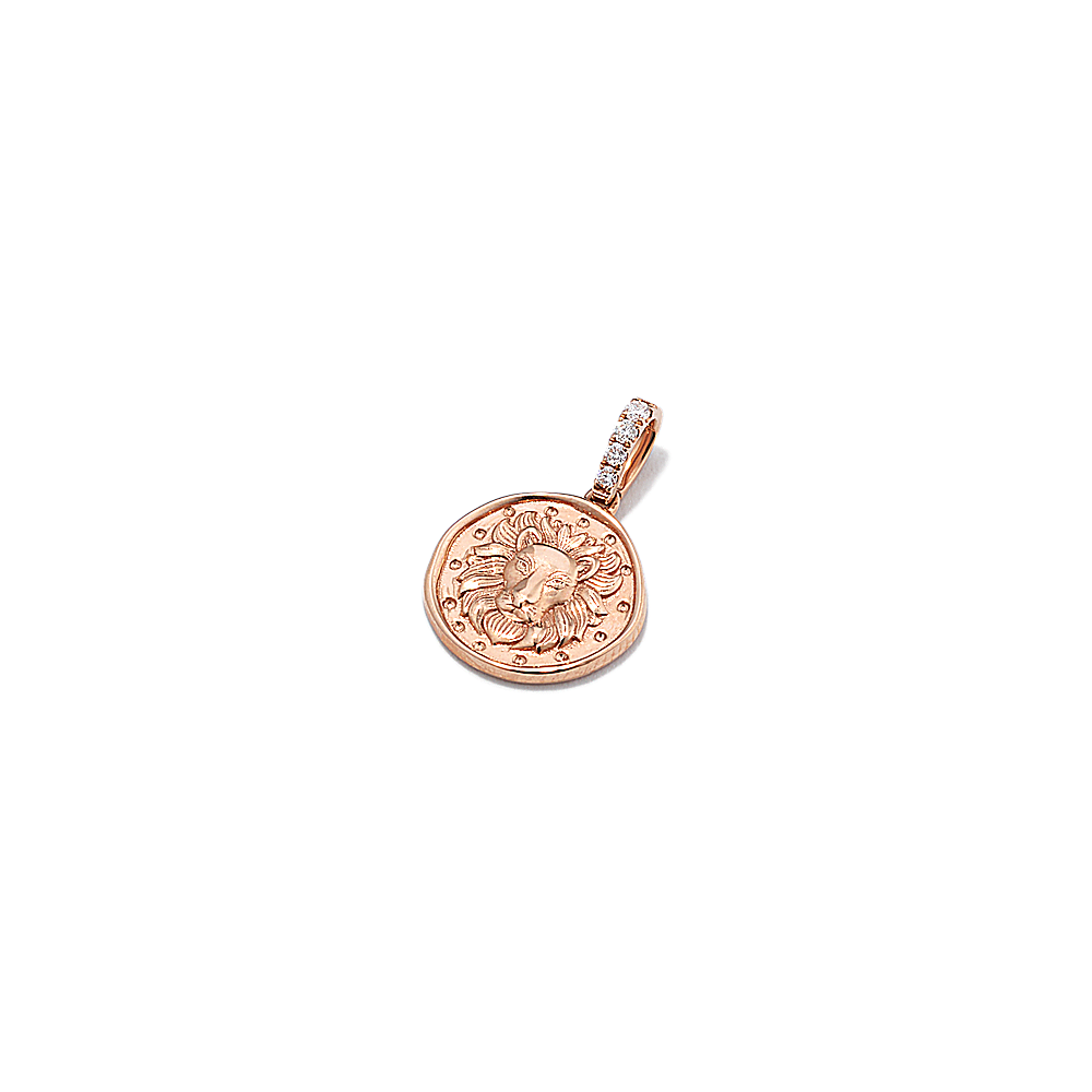 Leo Zodiac Charm with Natural Diamond Accent in 14k Rose Gold