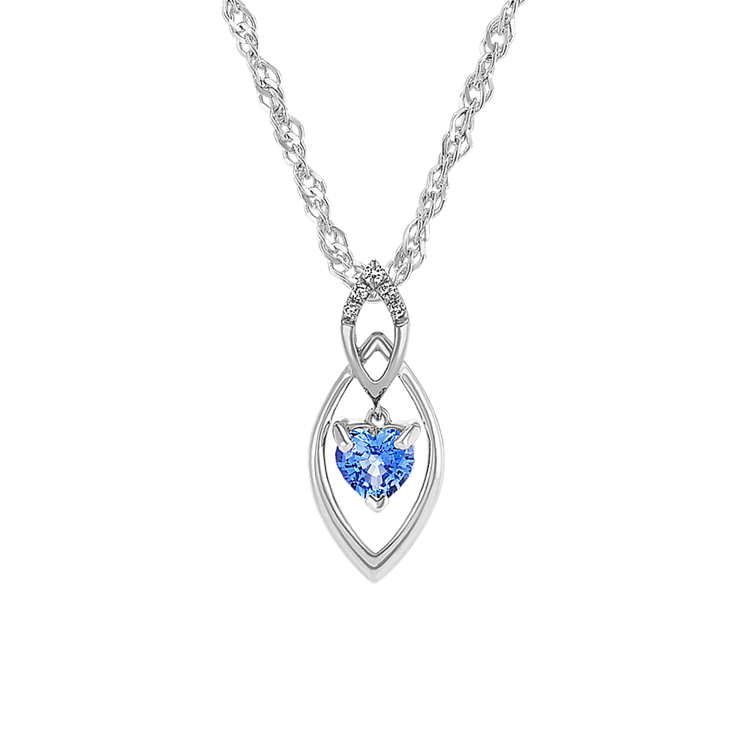 Lila Kentucky Blue Natural Sapphire and Natural Diamond Heart Pendant in Sterling Silver (20 in)