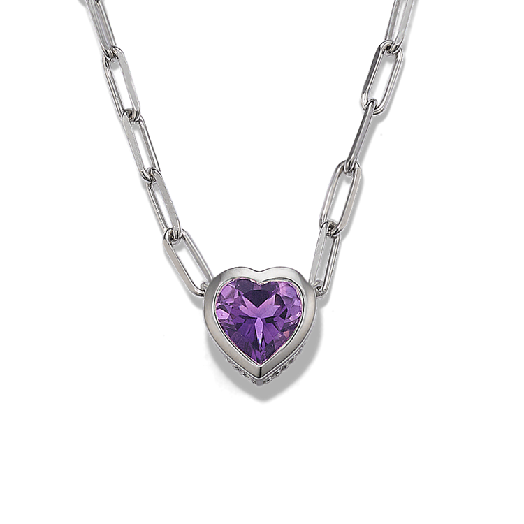 Lucile Natural Amethyst Heart Pendant in Sterling Silver (22 in)