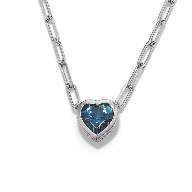 Lucile Natural London Blue Topaz Heart Necklace in Sterling Silver (22 in)