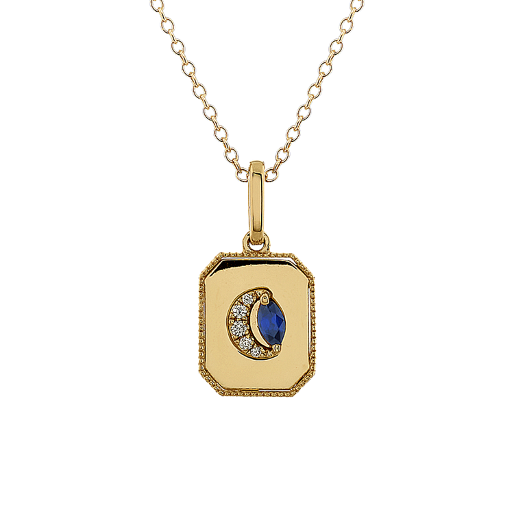 Marquise Natural Sapphire and Round Natural Diamond Pendant (18 in)