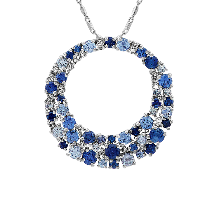 Mosaic Blue Natural Sapphire & Natural Diamond Circle Pendant (22 in)