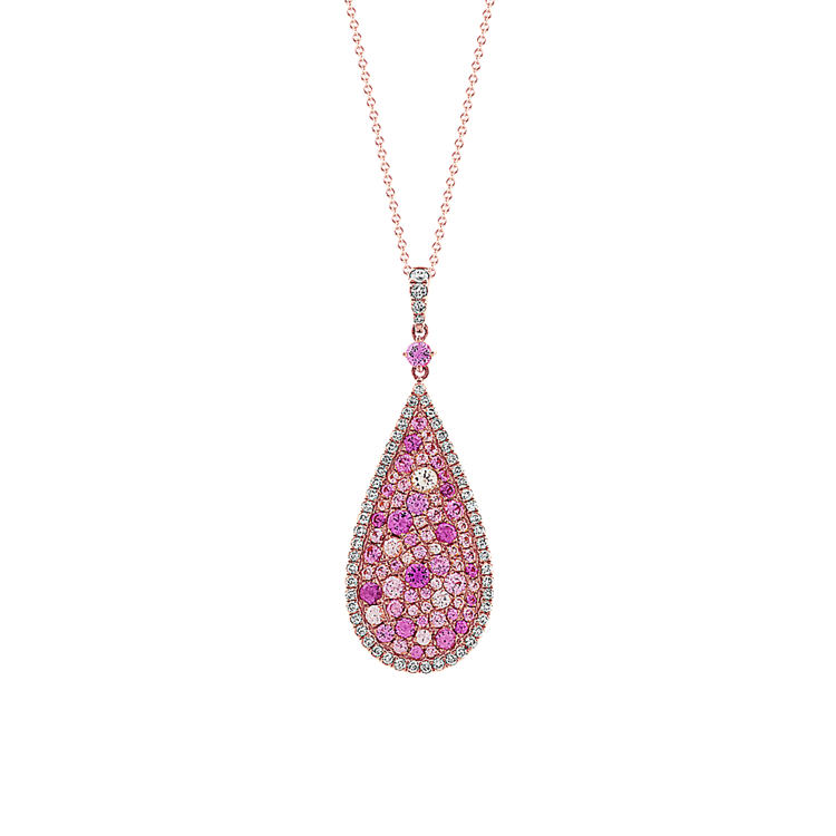 Mosaic Pink Natural Sapphire & Natural Diamond Pendant in 14k Rose Gold (24 in)