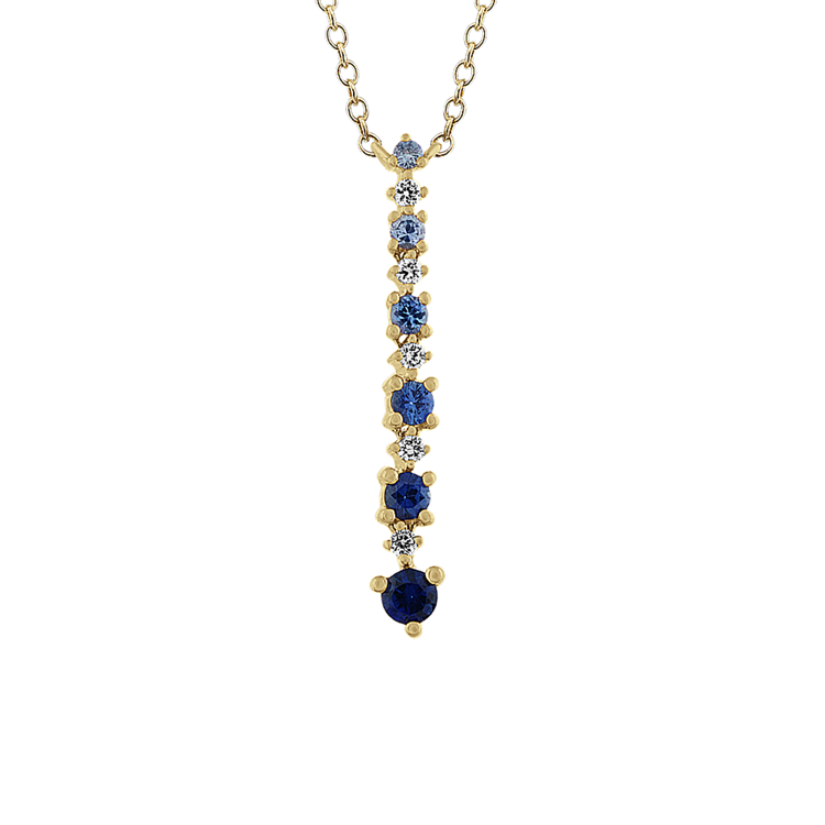 Multi Colored Blue Natural Sapphire and Natural Diamond Pendant (18 in)