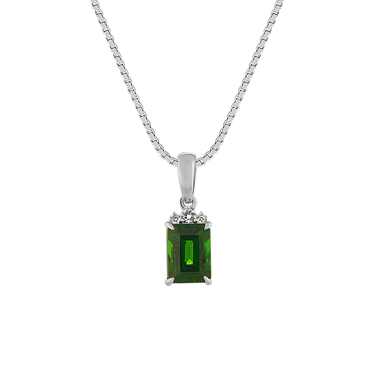 Natural Chrome Diopside and Natural Diamond Pendant (18 in)