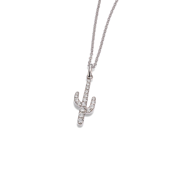 Natural Diamond Cactus Necklace in Sterling Silver (22 in)