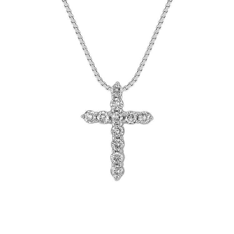 Natural Diamond Cross Pendant in 14k White Gold (18 in.)