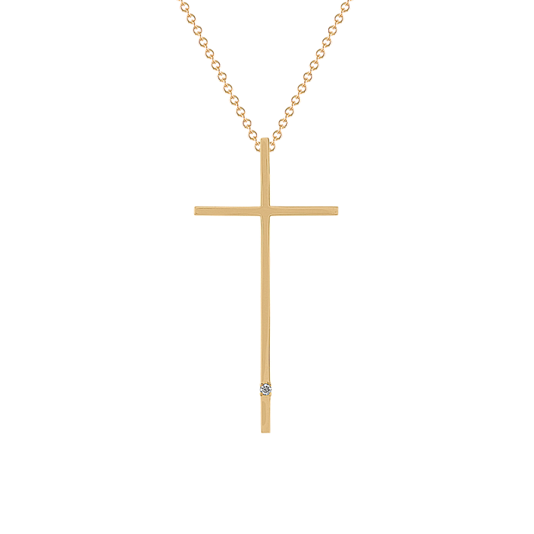 Natural Diamond Cross Pendant in 14k Yellow Gold (18 in)