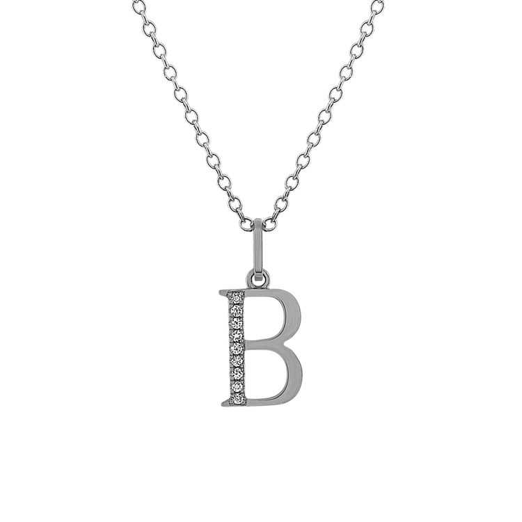 Natural Diamond Letter B Pendant in 14k White Gold (18 in)