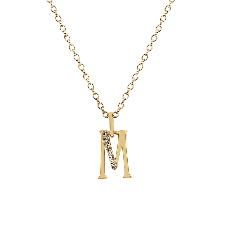 Natural Diamond Letter M Pendant in 14k Yellow Gold (18 in)